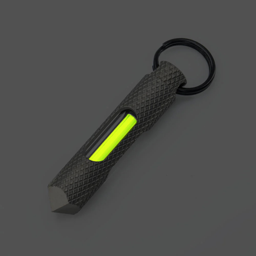 Glow Rhino Knurled Fob - Matte Black Steel with Green Tritium FOB-002-MB-XG View 1