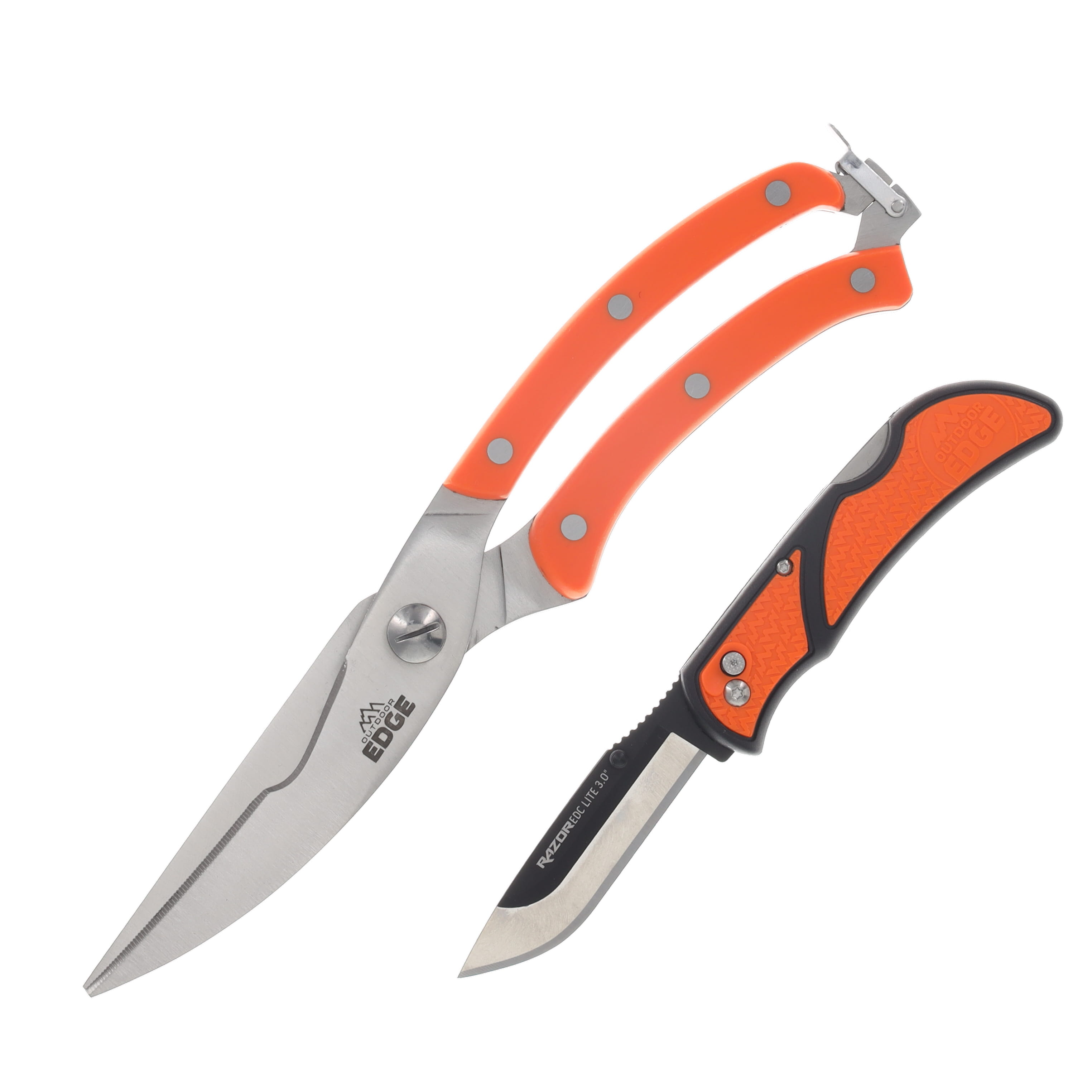 Outdoor Edge Razor Orange – Black 3in Plain Dual Drop Point – Game Shears OEP26R30GS-2C View 1