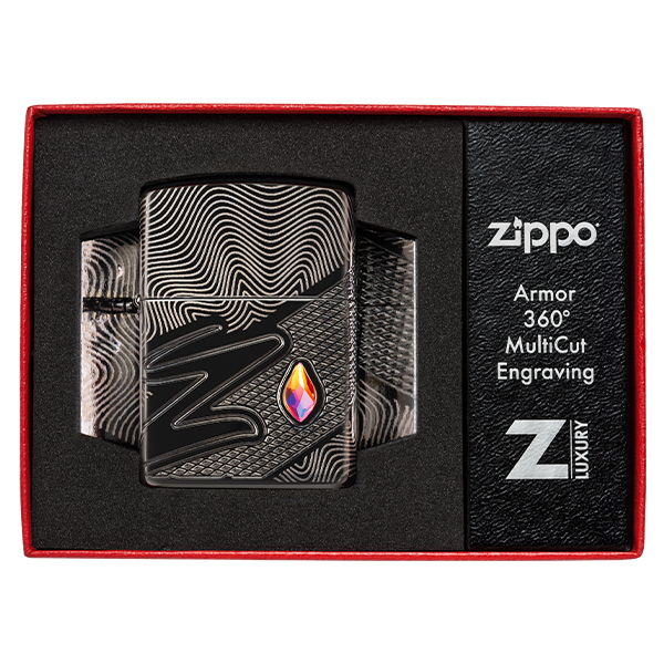 Zippo Z Pattern Design Multicut 360 Photo Image High Polish Black ZP46928 View 9