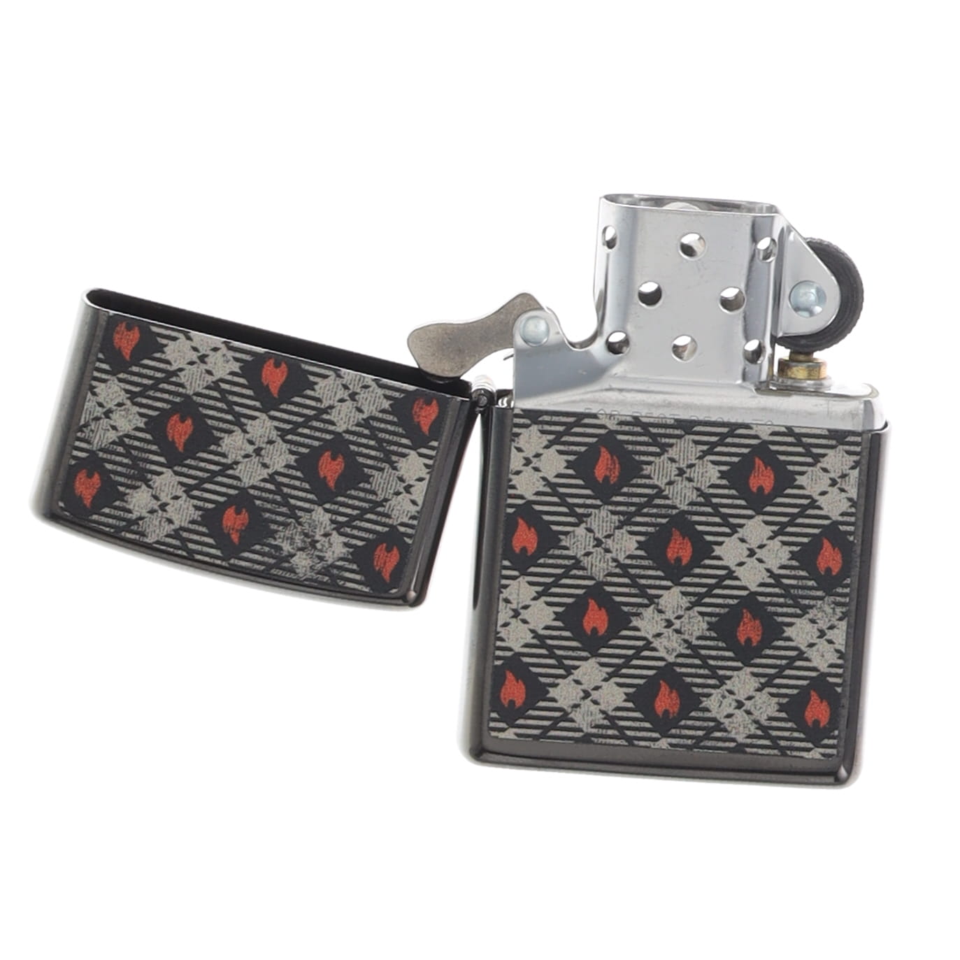 Zippo Plaid Pattern Flame Design High Polish Black ZP46944 View 6