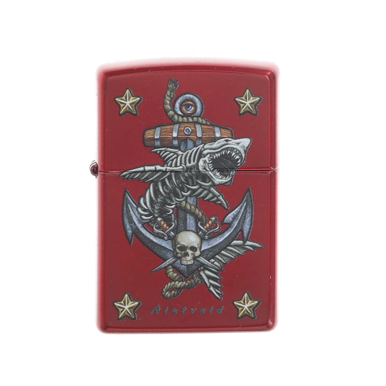 Zippo Rick Rietveld Shark & Skull Design Candy Apple Red ZP47109 View 1