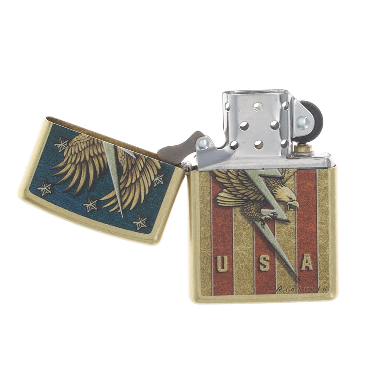 Zippo Rick Rietveld Eagle Flag Lightning Bolt Street Brass ZP47110