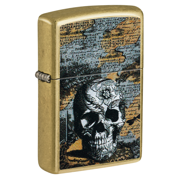 Zippo Floral Skull Design Street Brass ZP46577 View 1