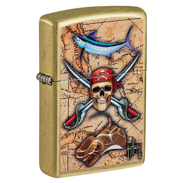 Zippo Guy Harvey Treasure Map Design Pirate, Blue Marlin, Skull, Snake ZP48966 View 1