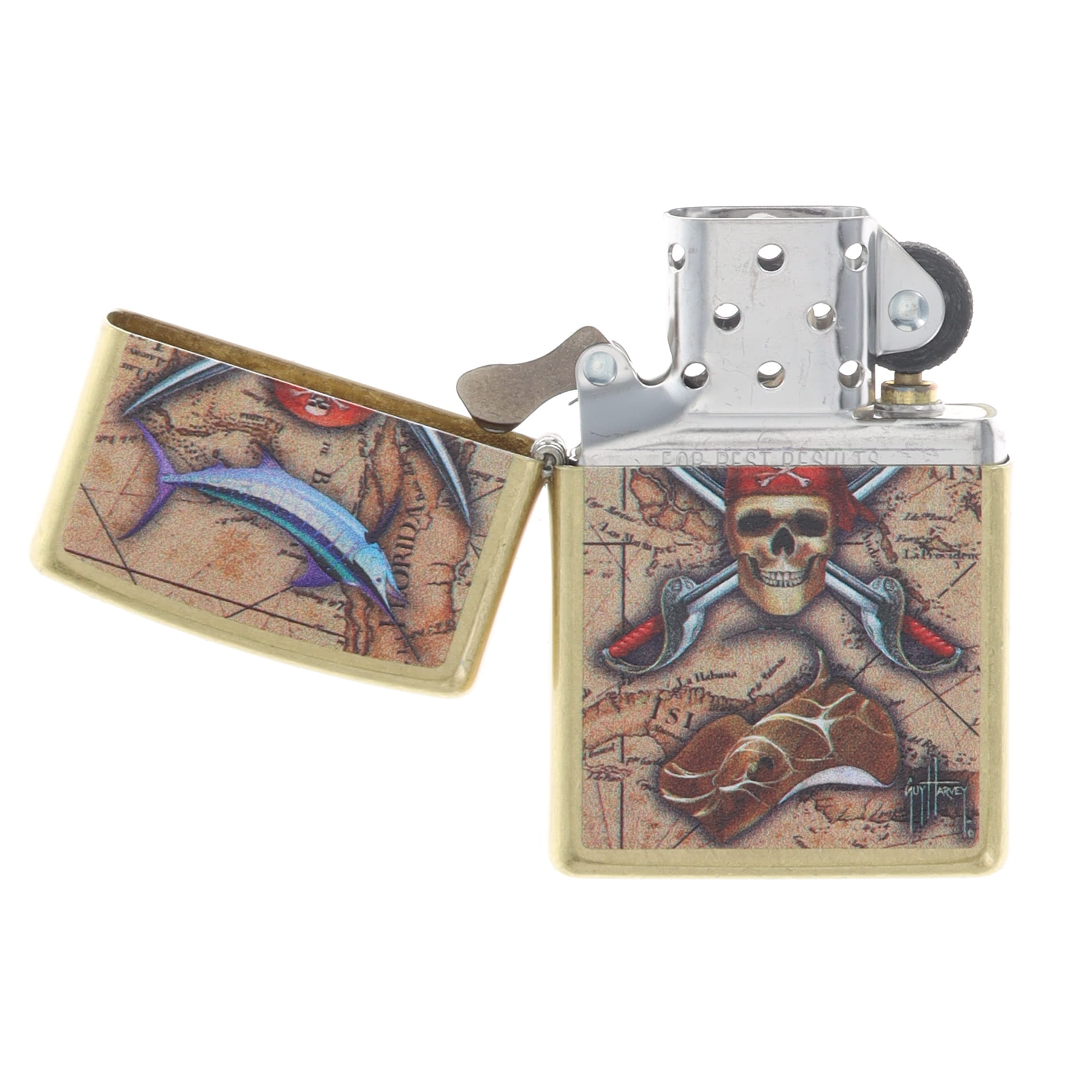 Zippo Guy Harvey Treasure Map Design Pirate, Blue Marlin, Skull, Snake ZP48966 View 2
