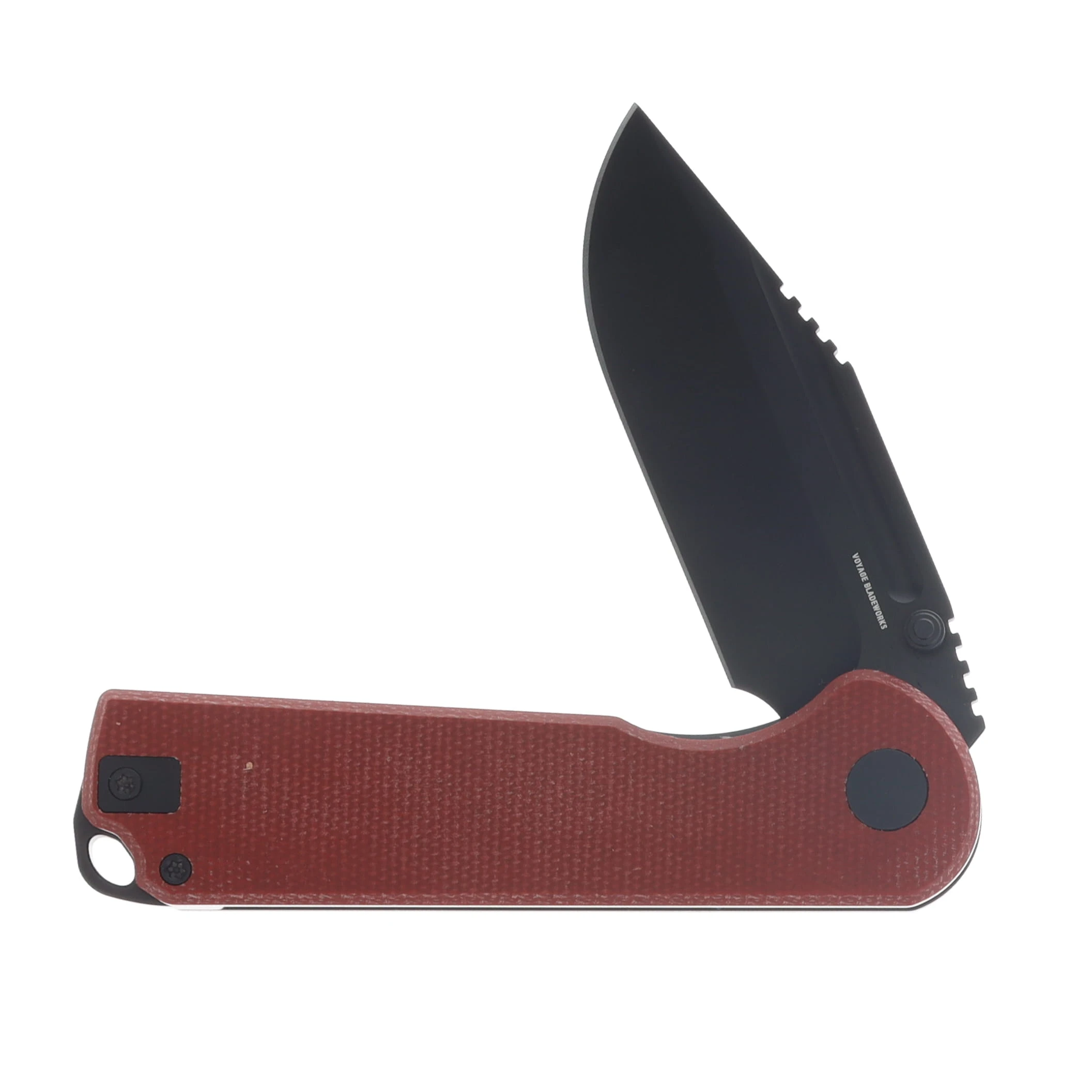 Voyage Bladeworks SMKW Exclusive Avius Folding Knife Burgundy Micarta and Gray G-10 Drop Point VBAVIUSBMDP View 3