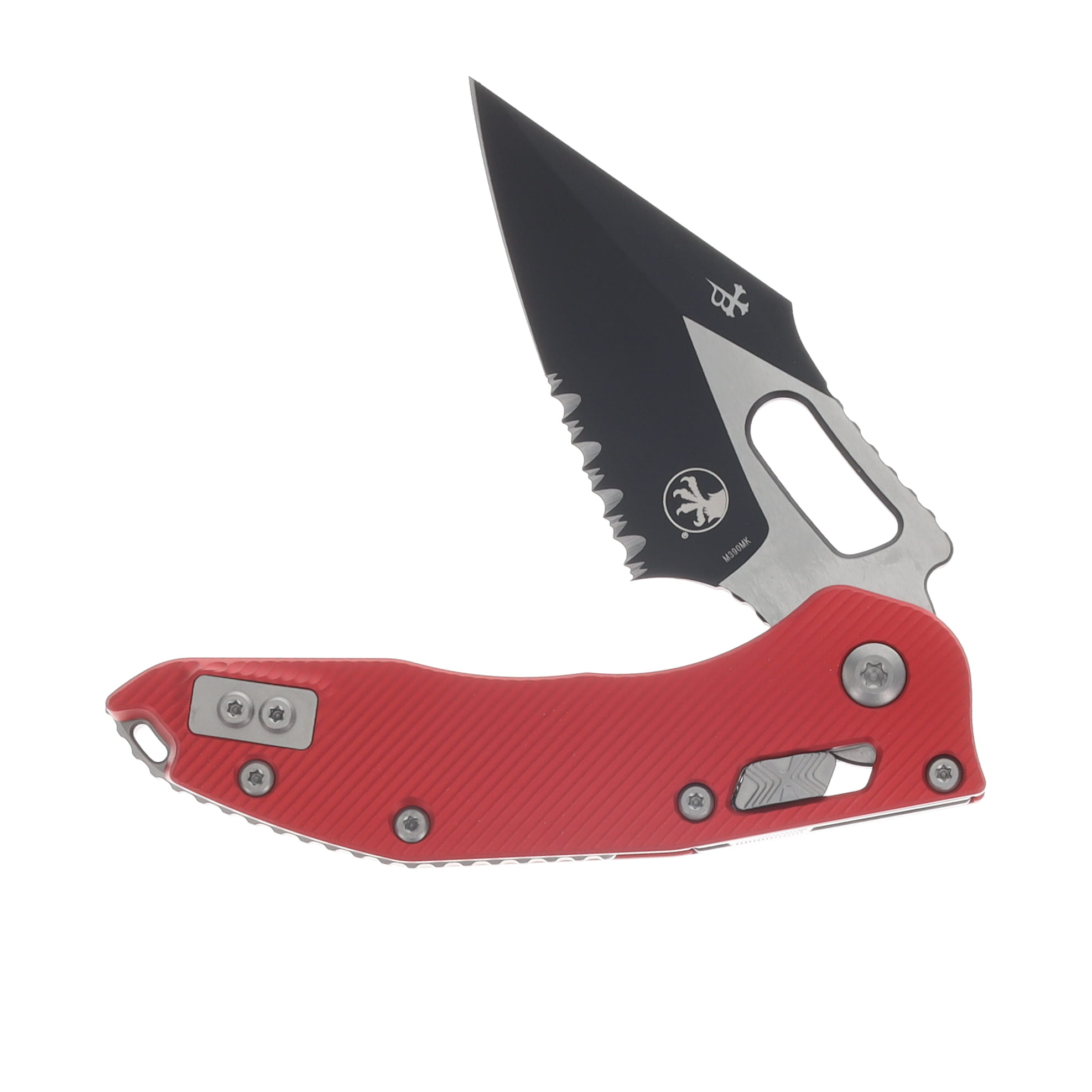 Microtech Stitch RAM-LOK Folding Knife Black Partially Serrated M390MK/Fluted Red MT169RL2FLRD View 3