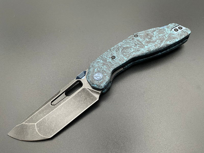 Ketuo Yakuza Linerlock Blue Marble Carbon Fiber Handle Black Stonewash 154CM Blade KETM0100 View 1