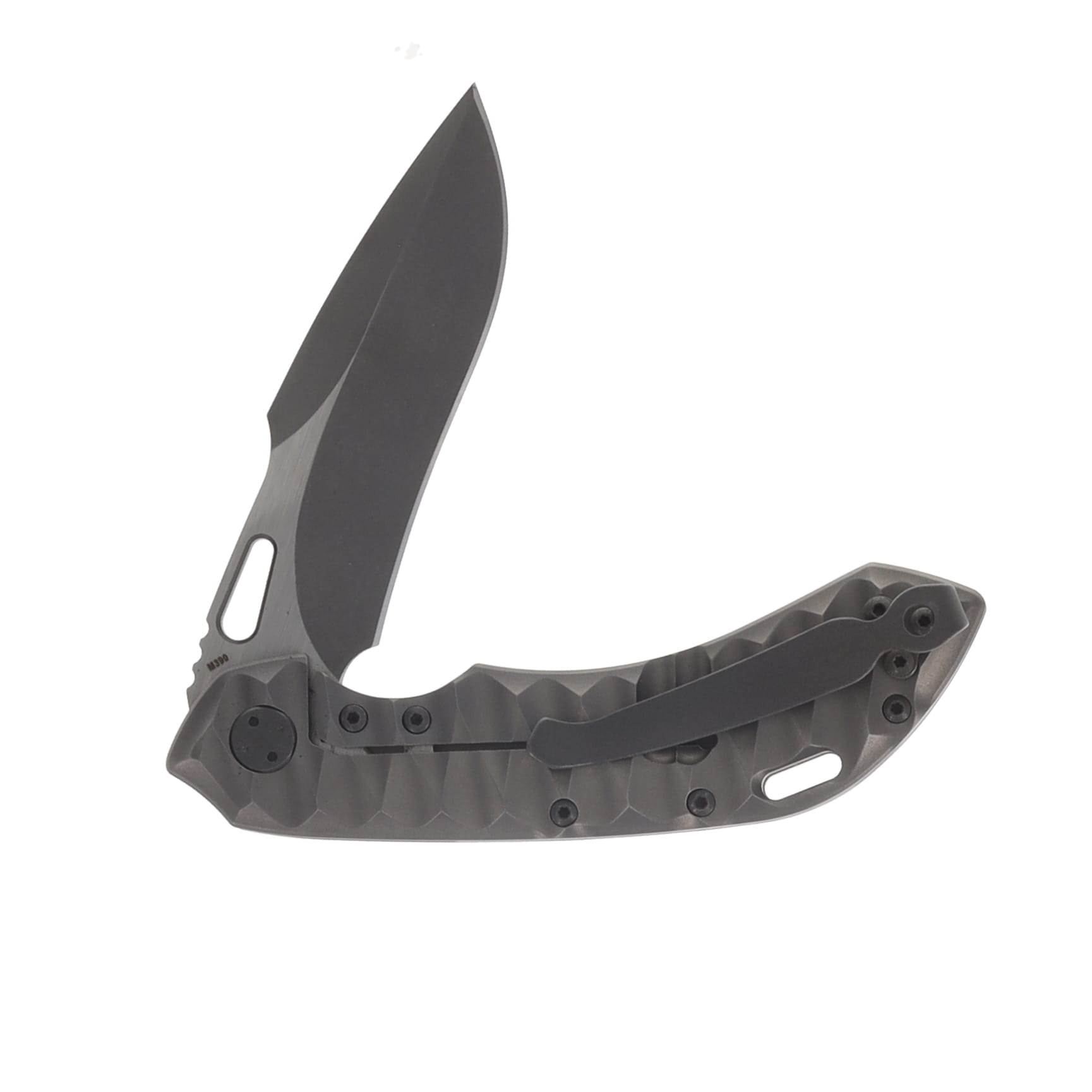 Olamic Wayfarer 247 Folding Knife Two Tone Stonewash Harpoon M390/Scalloped Zirblast Titanium with Lynch NW Pocket Clip 596H View 4