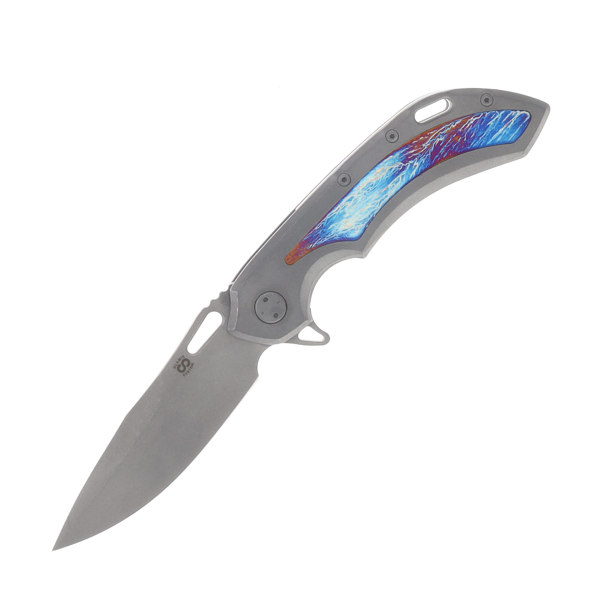 Olamic Wayfarer 247 Folding Knife Stonewash M390 Drop Point/Stonewash & Original Entropic Titanium with Titanium Clip 1828 View 1