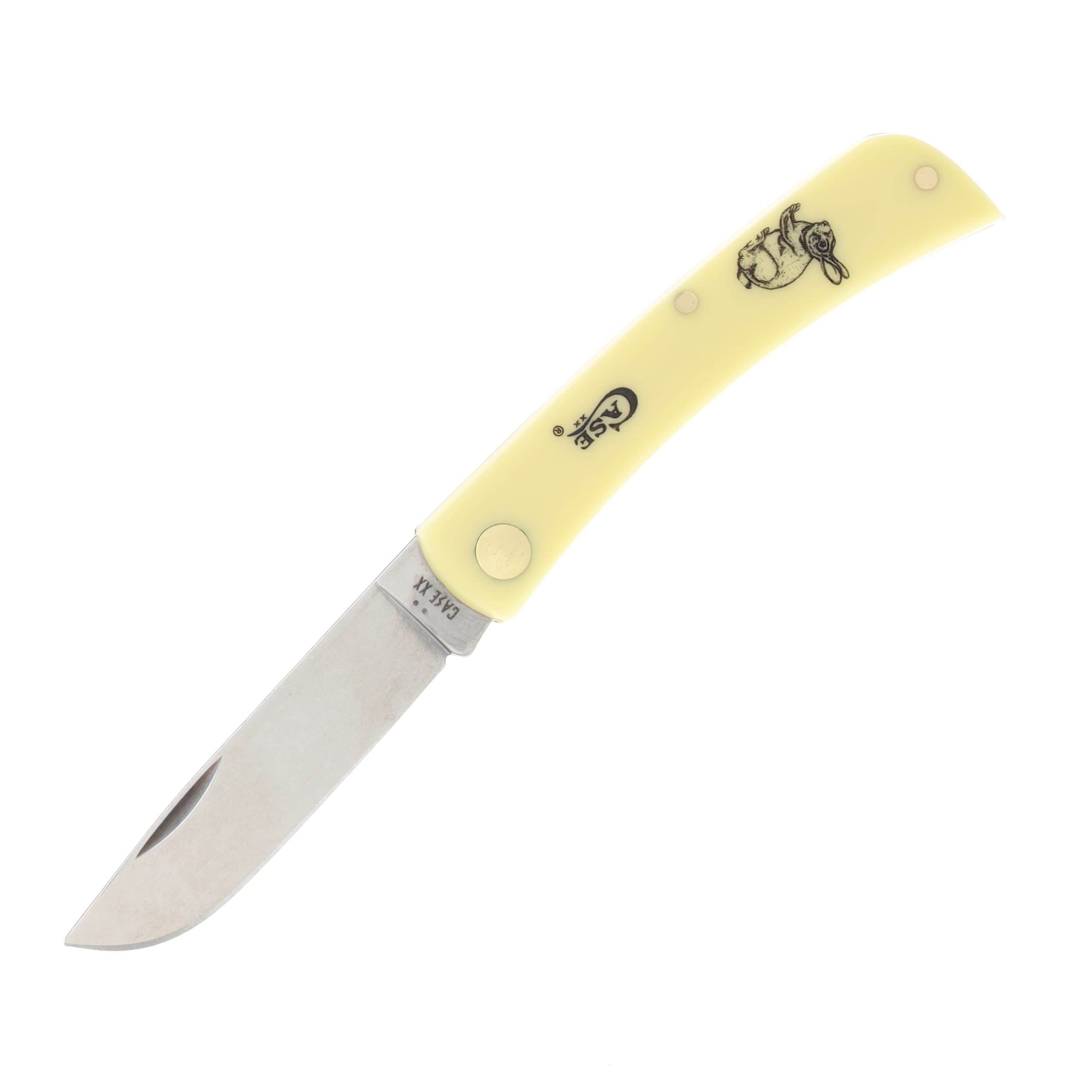 Case XX Rabbit Etched Yellow Synthetic Sod Buster Jr Folding Knife CA80032RAB View 3
