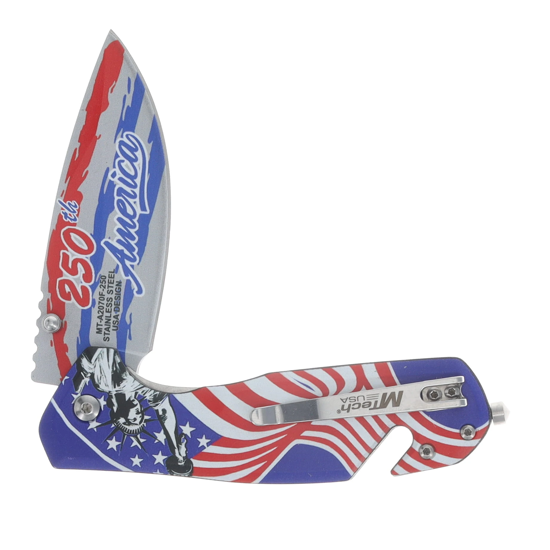 Mtech USA 250th Ann. Spring Assisted Linerlock Folder America Flag and Statue Handle MT-A2070F-250 View 4