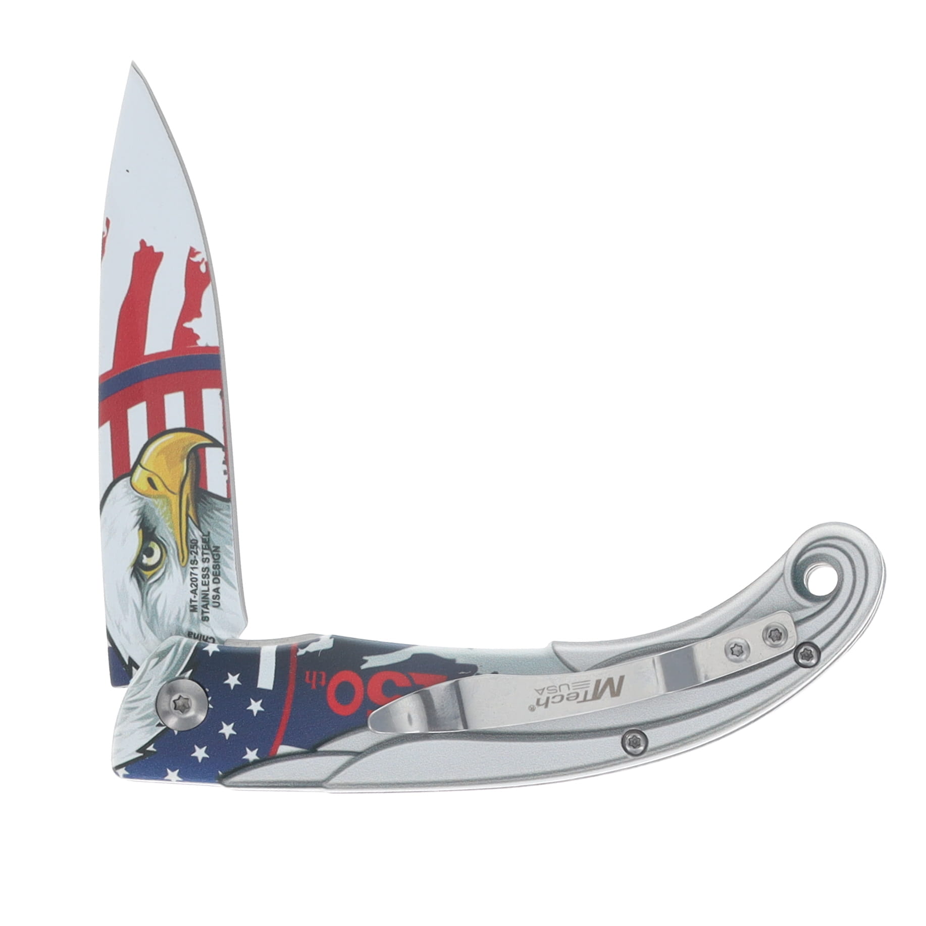 Mtech USA 250th Ann. Spring Assisted Linerlock Folder Silver Handle Eagle Blade MT-A2071S-250 View 4
