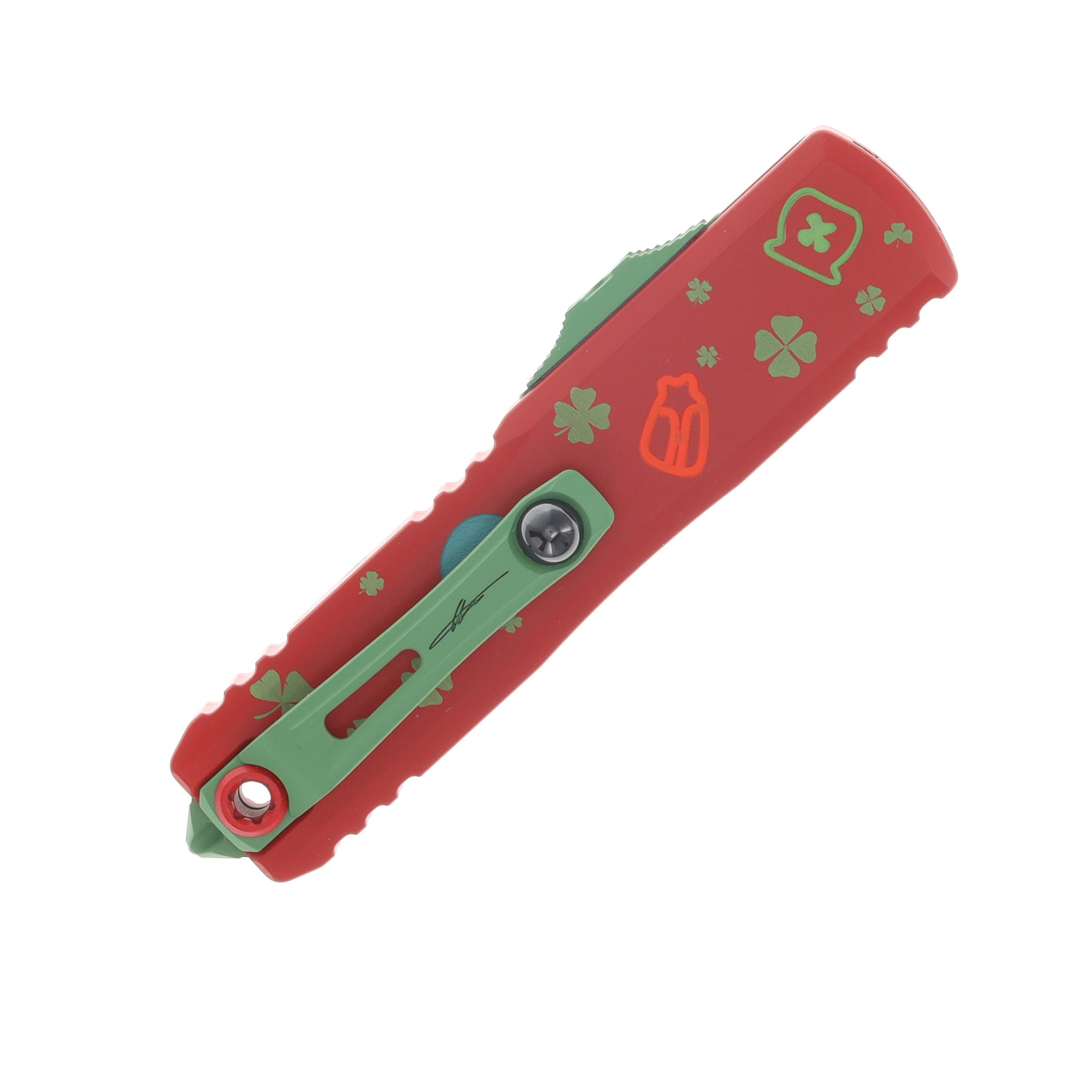 Microtech UTX-85 OTF Automatic Knife Gen IV Limited Edition UV Reflective St. Patrick's Day 2026 AUMT123241SPDS View 4