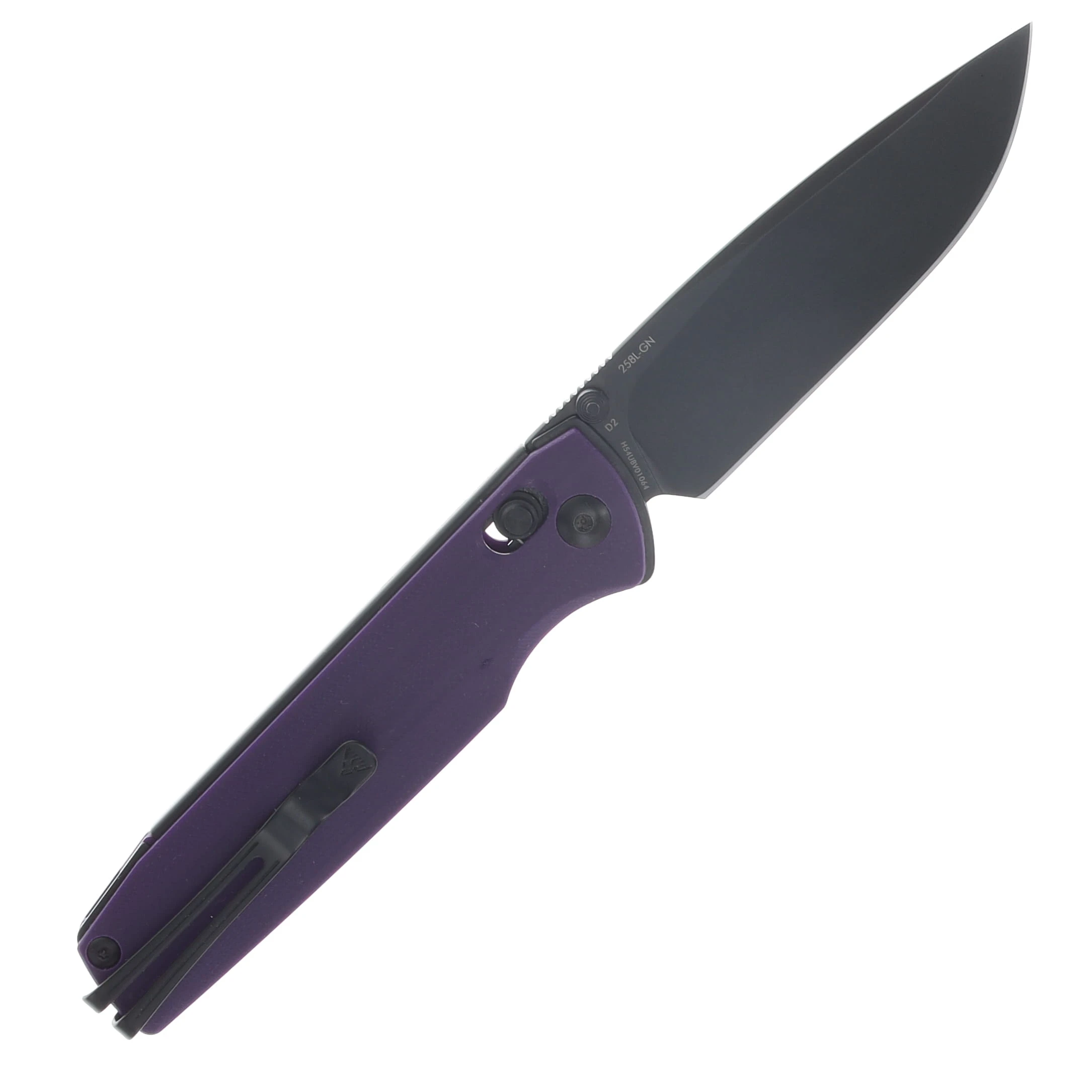 SRM Terrier Crossbar Lock Folding Knife Black PVD D2/Purple G-10 SRM-258L-GN View 2