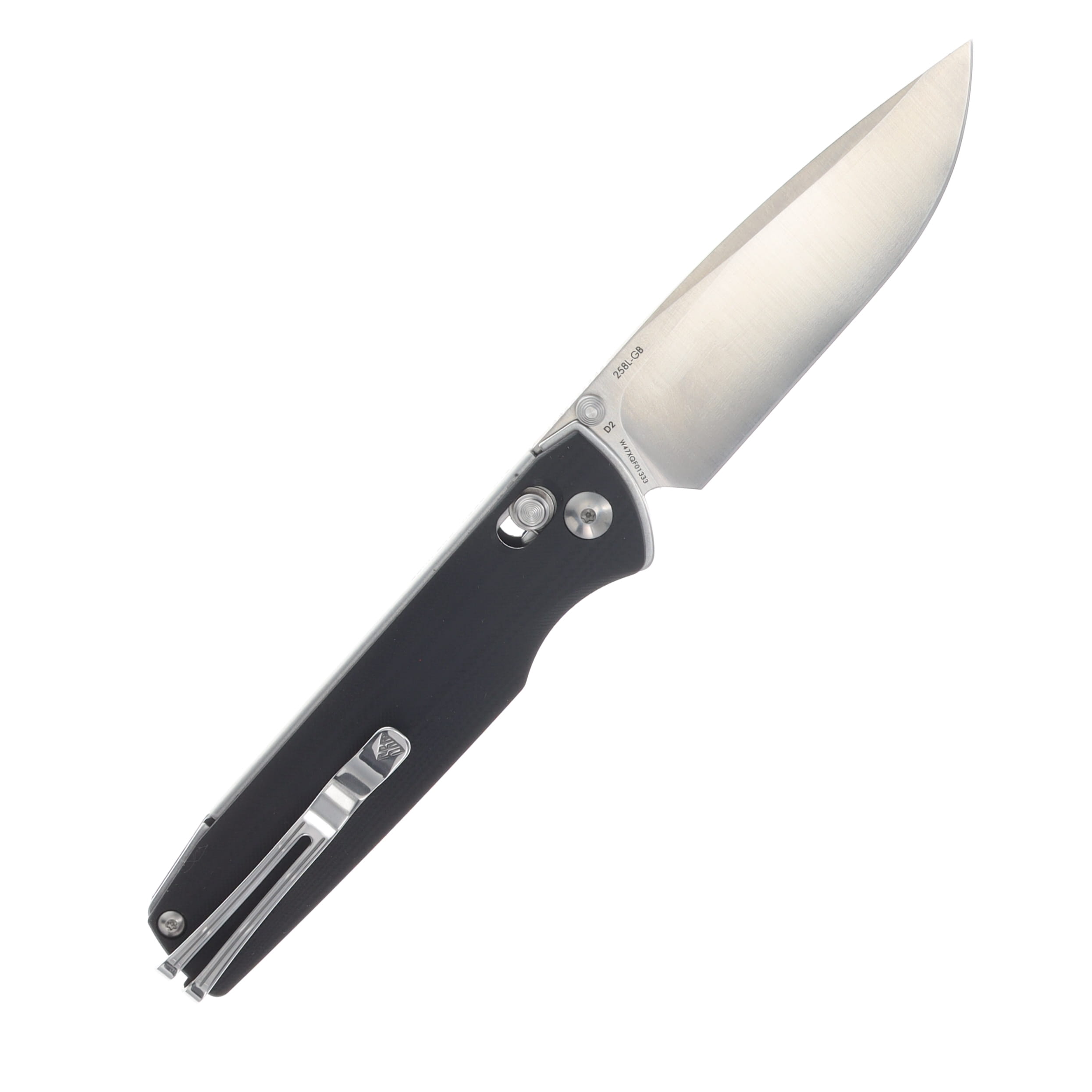 SRM Terrier Crossbar Lock Folding Knife Brushed Satin D2/Black G-10 SRM-258L-GB View 2