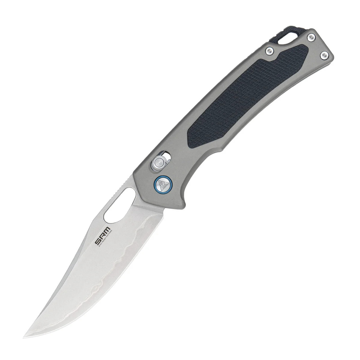 SRM Retriever Crossbar Lock Folding Knife Bead Blast and Laminate 140Cr/Gray Aluminum with Black G-10 Inlay SRM-9203-AK View 1