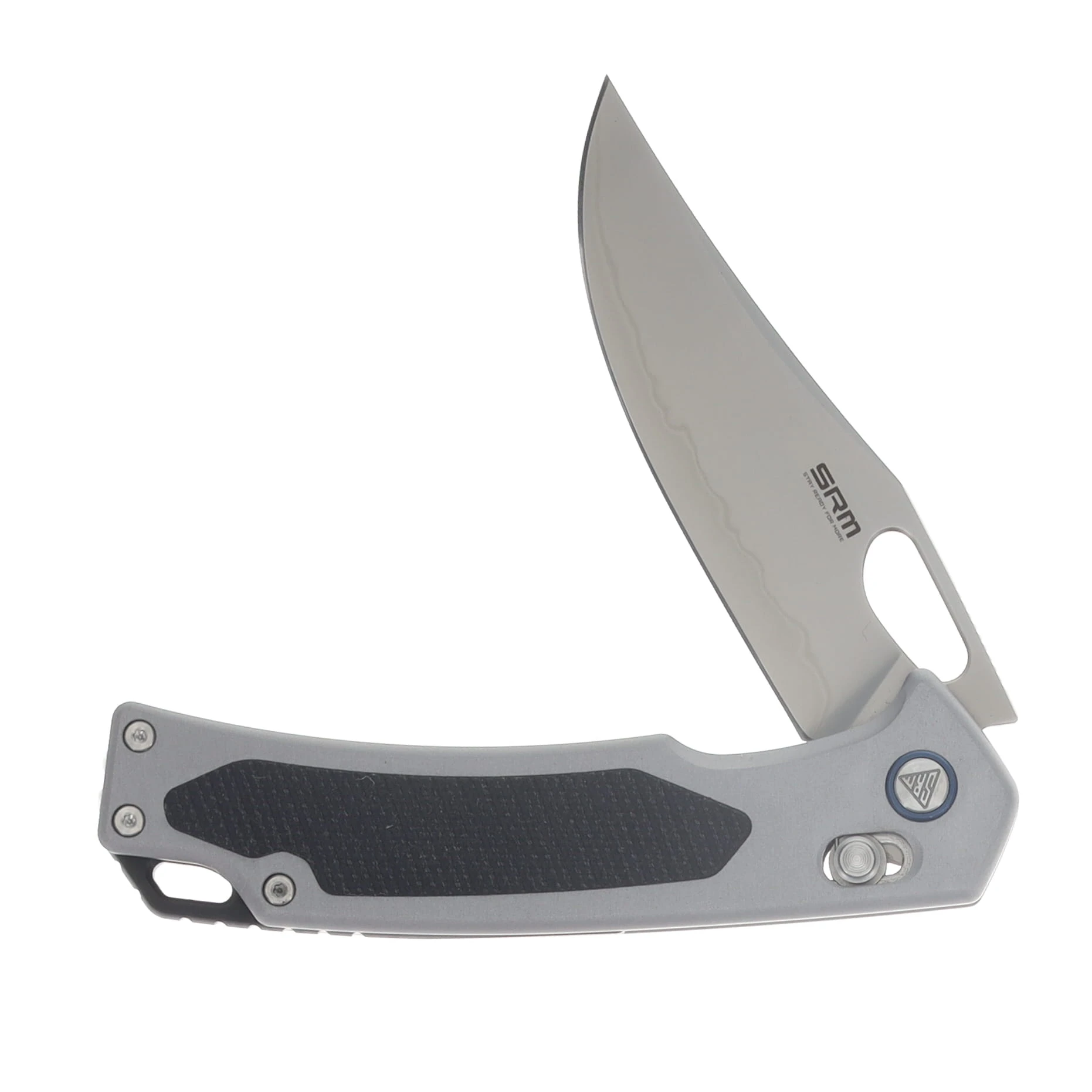 SRM Retriever Crossbar Lock Folding Knife Bead Blast and Laminate 140Cr/Gray Aluminum with Black G-10 Inlay SRM-9203-AK View 3