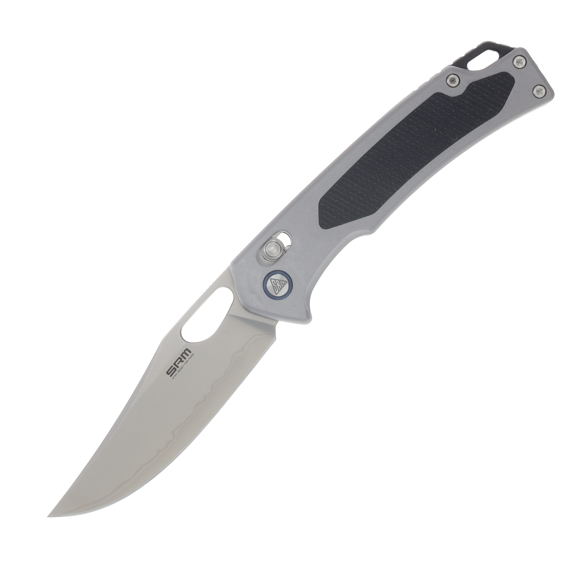 SRM Retriever Crossbar Lock Folding Knife Bead Blast and Laminate 140Cr/Gray Aluminum with Black G-10 Inlay SRM-9203-AK View 1
