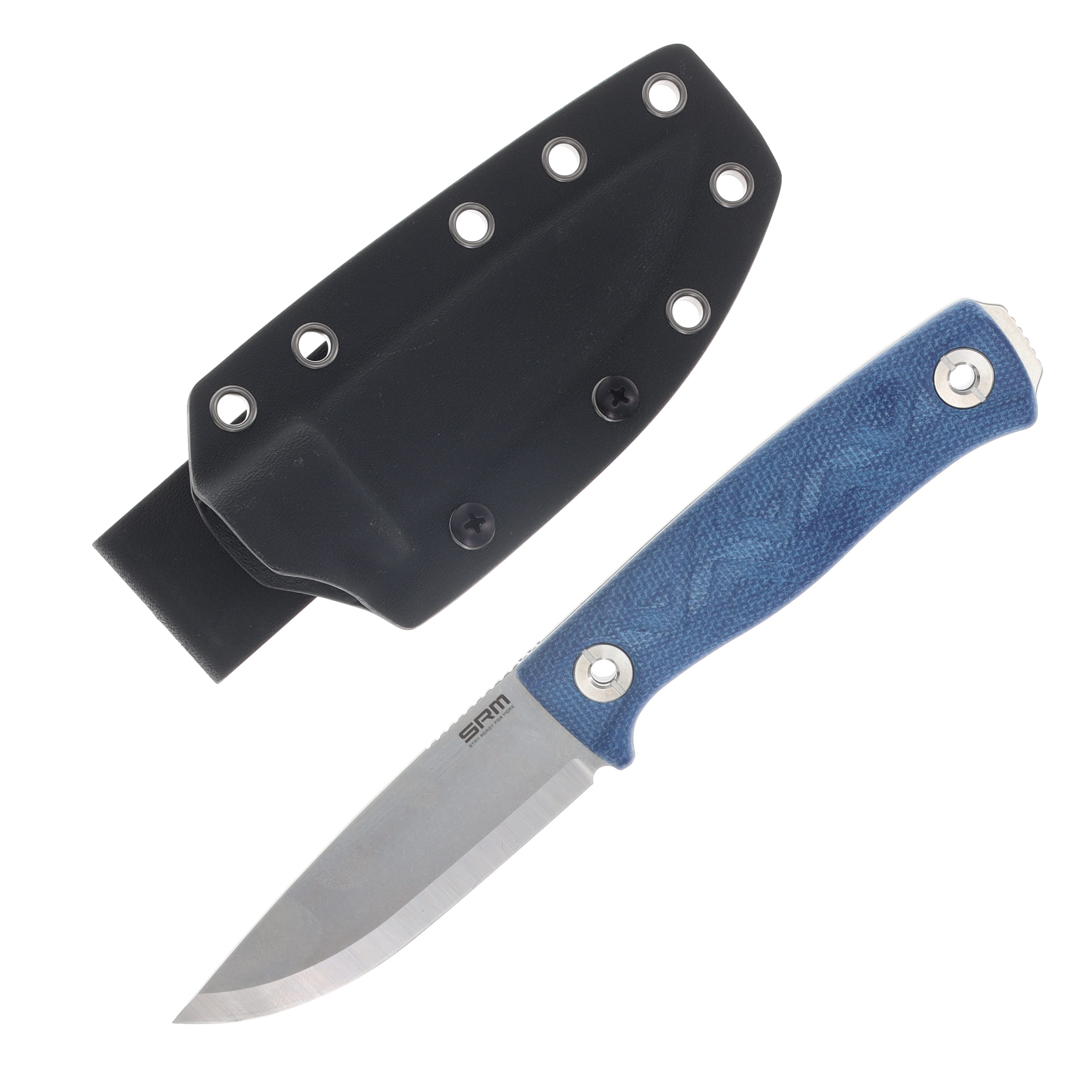 SRM Bushcut Fixed Blade Knife Stonewash 14C28N/Blue Micarta with Kydex Sheath SRM-702T-ME View 1