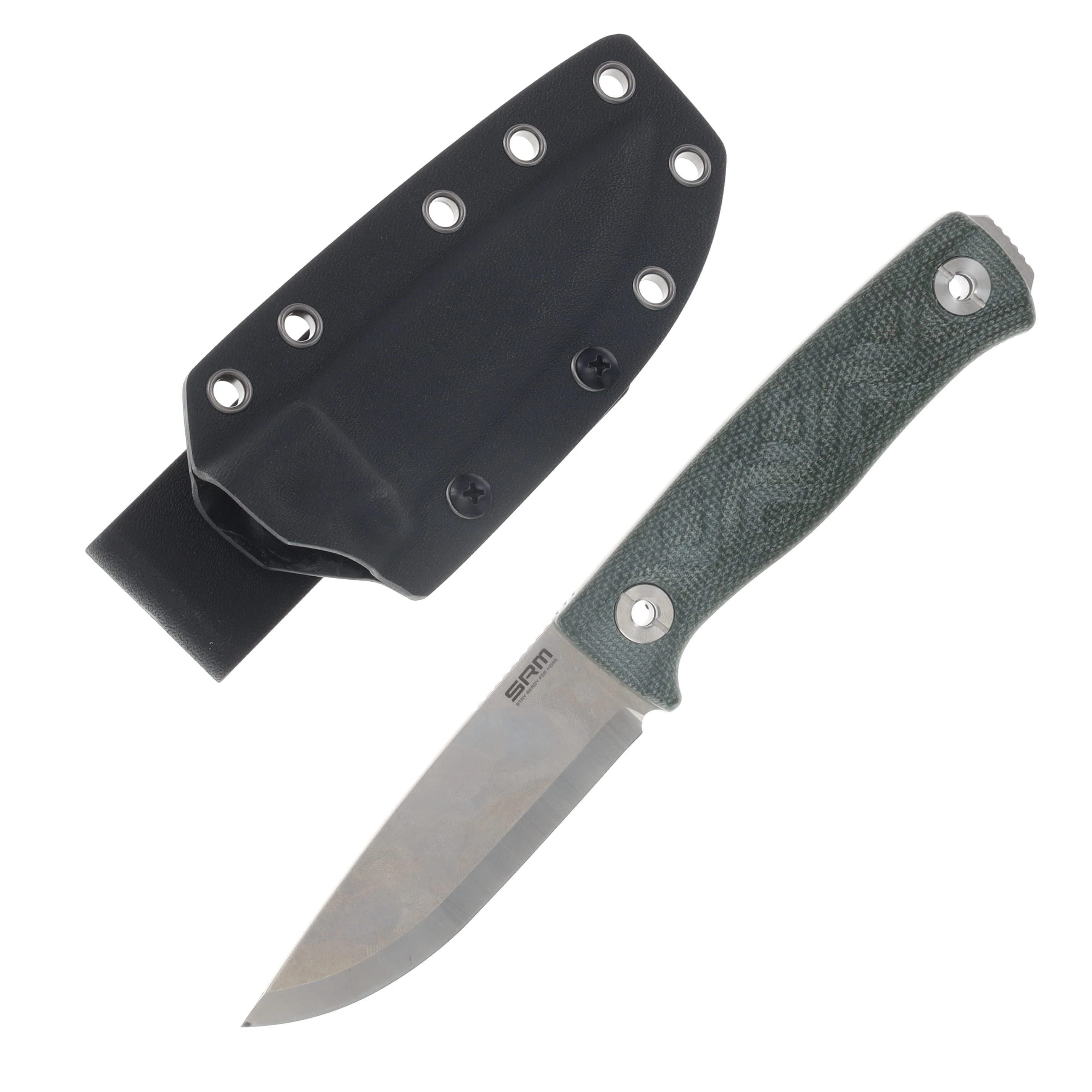 SRM Bushcut Fixed Blade Knife Stonewash 14C28N/OD Green Micarta with Kydex Sheath SRM-702T-MP View 1