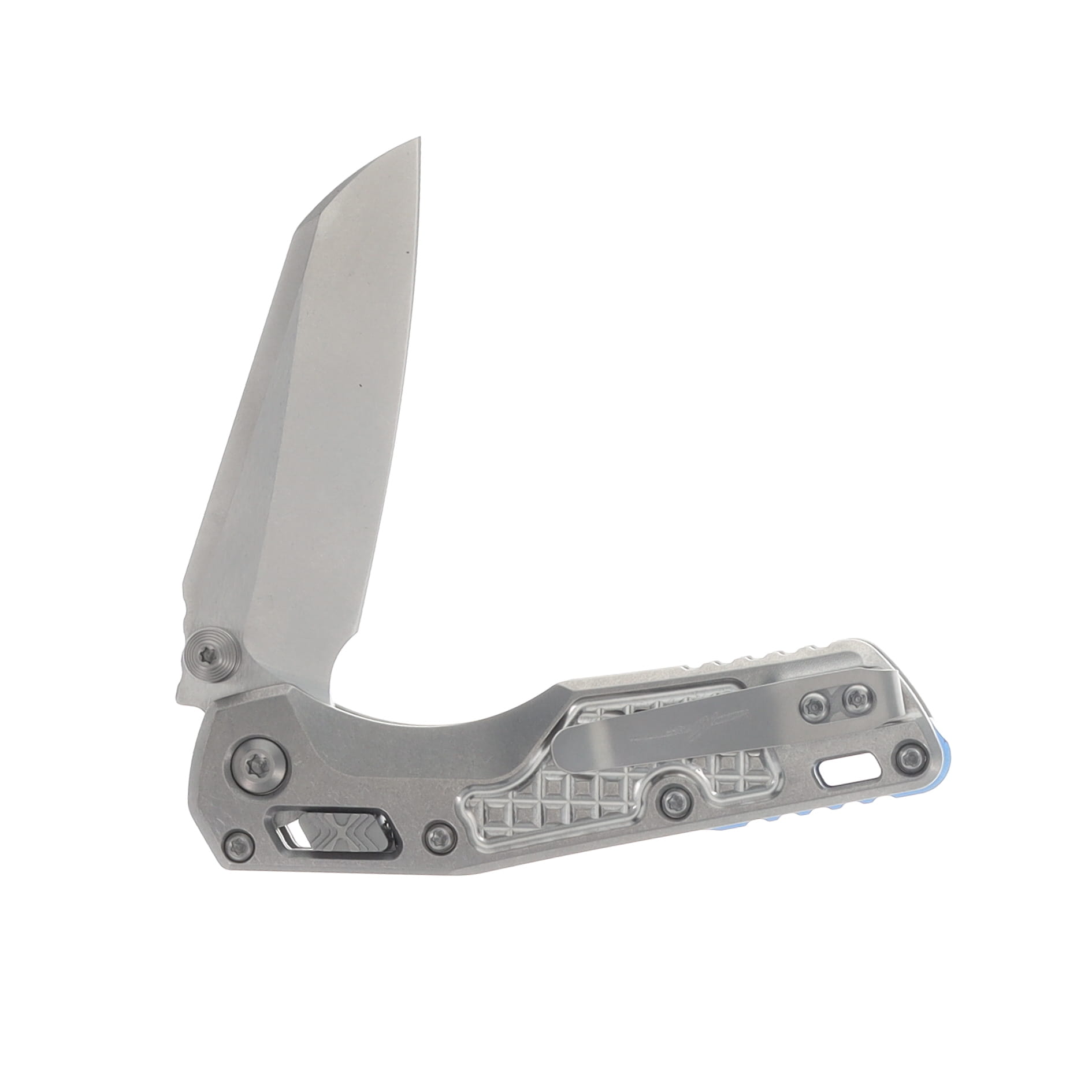Microtech MSI Mini Ram-Lok Marfione Select Folder SW Finish-SW Finish Frag Pattern TI W/Blue TI Accent Double Vapor Blast Stainless MT210M10FRMS3 View 3
