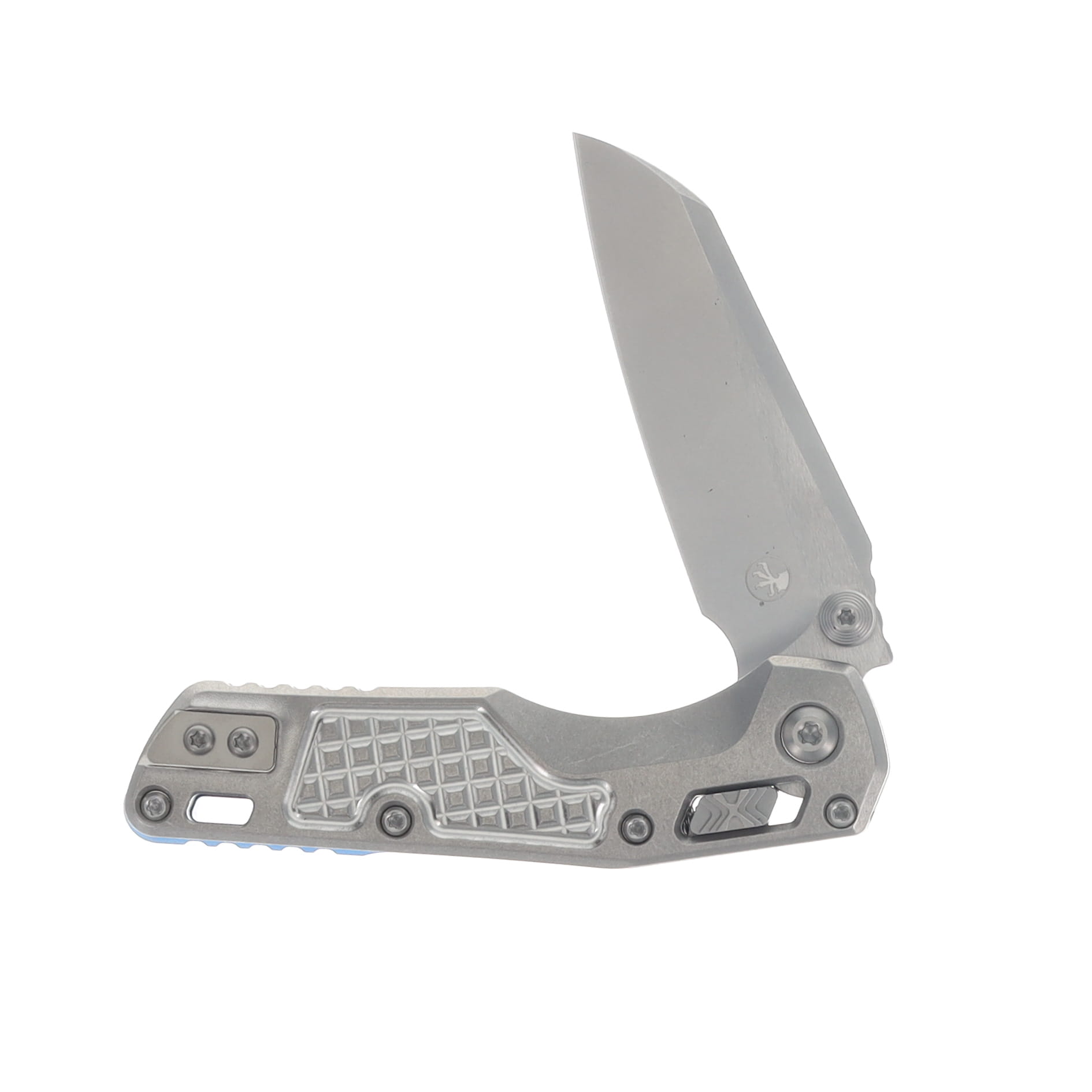 Microtech MSI Mini Ram-Lok Marfione Select Folder SW Finish-SW Finish Frag Pattern TI W/Blue TI Accent Double Vapor Blast Stainless MT210M10FRMS3 View 4