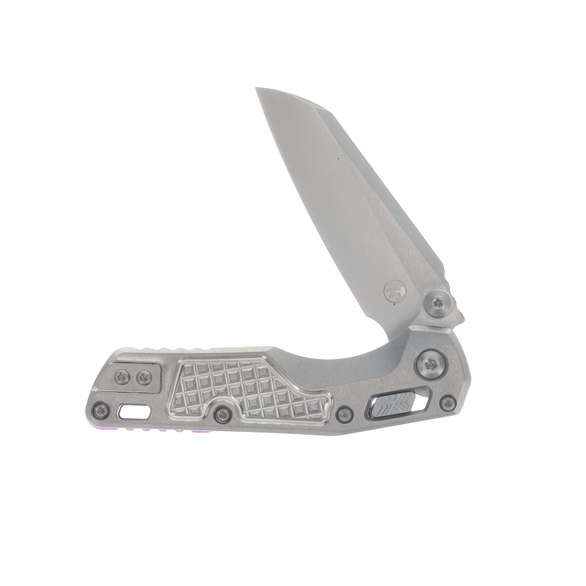 Microtech MSI Mini Ram-Lok Marfione Select Folder SW Finish- SW Finish Frag Pattern TI W/ Purple TI Accent Double Vapor Blast Stainless MT210M10FRMS4 View 3