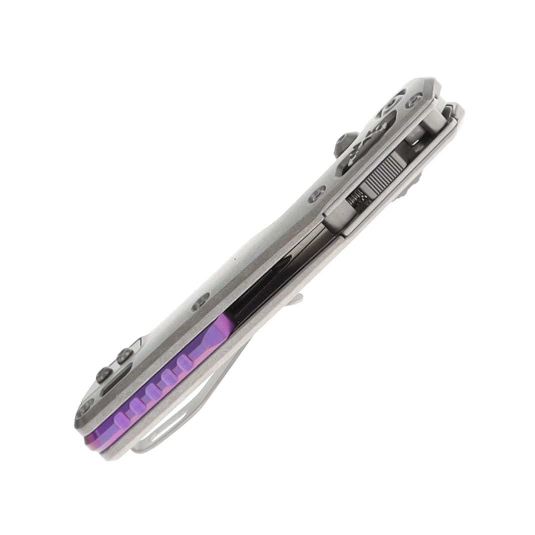 Microtech MSI Mini Ram-Lok Marfione Select Folder SW Finish- SW Finish Slab Side TI W/ Purple TI Accent Double Vapor Blast Stainless MT210M10MS4 View 7