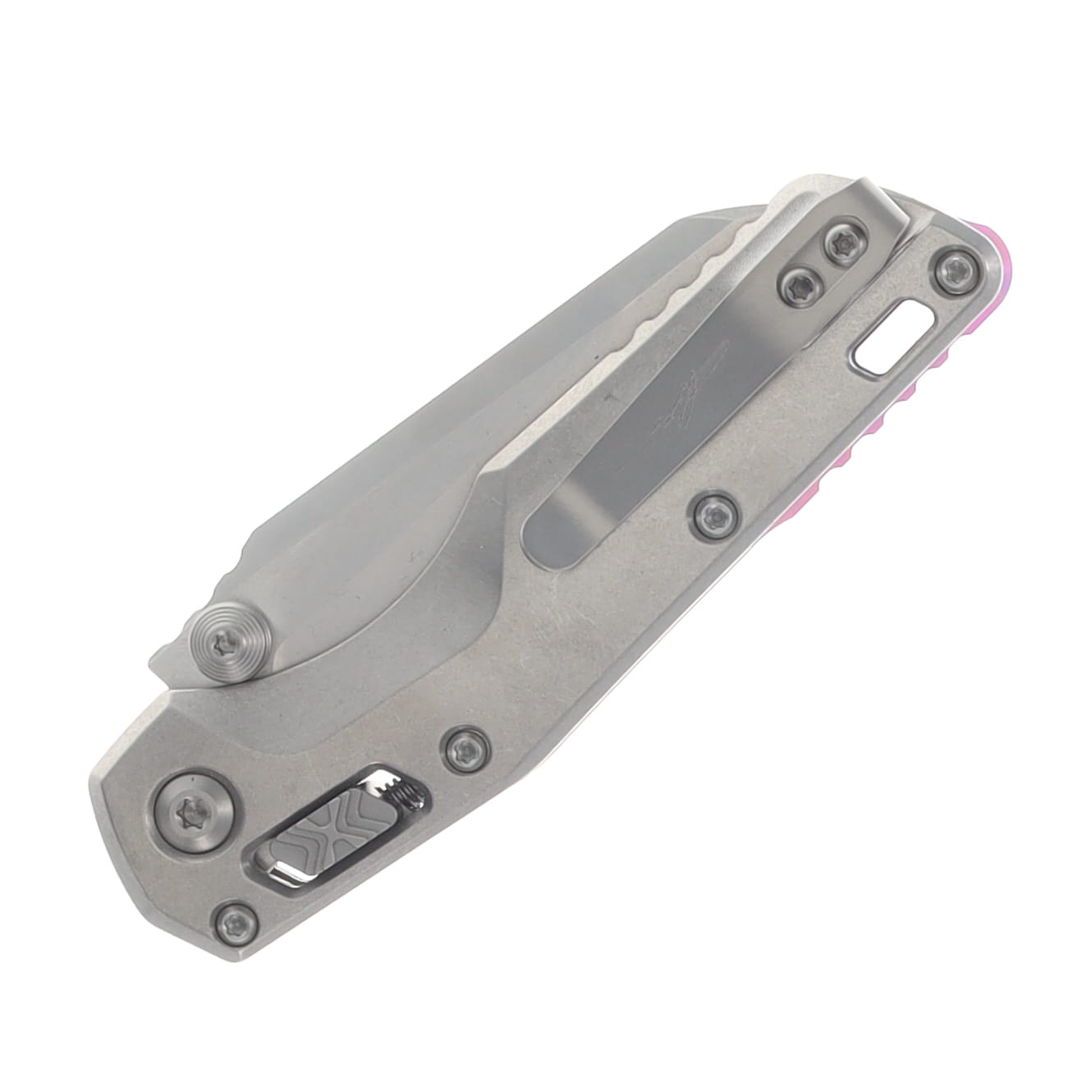 Microtech MSI Mini Ram-Lok Marfione Select Folder SW Finish- SW Finish Slab Side TI W/ Purple TI Accent Double Vapor Blast Stainless MT210M10MS4 View 5