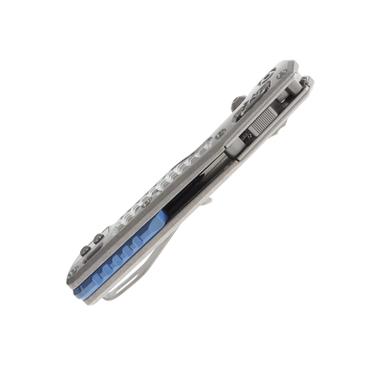 Microtech MSI Mini Ram-Lok Marfione Select Folder PS SW Finish- SW Finish Frag Pattern TI W/Blue TI Accent Double Vapor Blast Stainless MT210M11FRMS3 View 6
