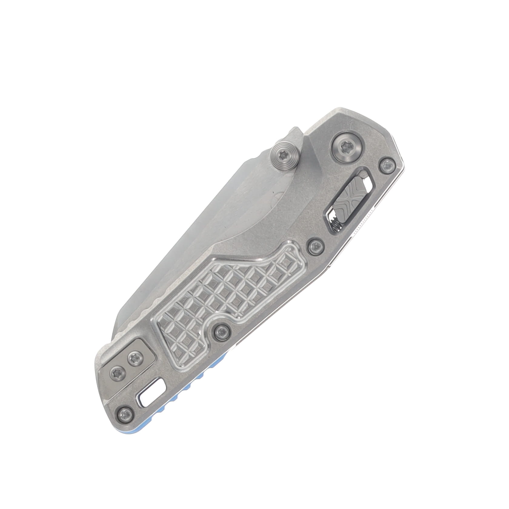 Microtech MSI Mini Ram-Lok Marfione Select Folder PS SW Finish- SW Finish Frag Pattern TI W/Blue TI Accent Double Vapor Blast Stainless MT210M11FRMS3 View 7