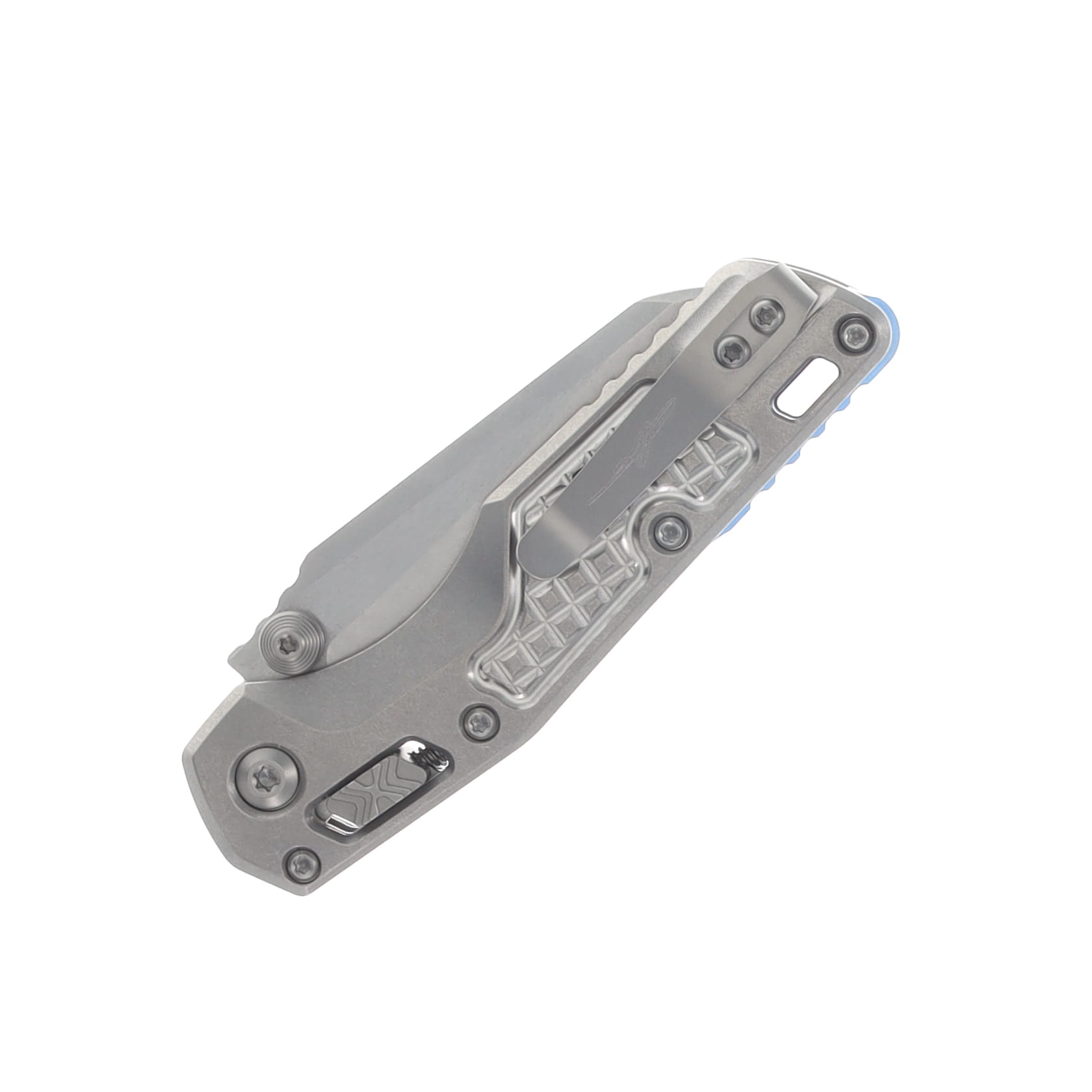 Microtech MSI Mini Ram-Lok Marfione Select Folder PS SW Finish- SW Finish Frag Pattern TI W/Blue TI Accent Double Vapor Blast Stainless MT210M11FRMS3 View 5
