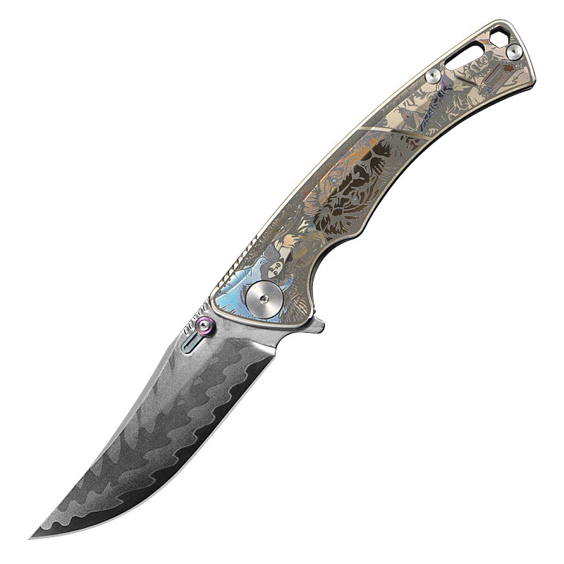 CH Knife Otoman Framelock Folder Silver Titanium Handle Mirror