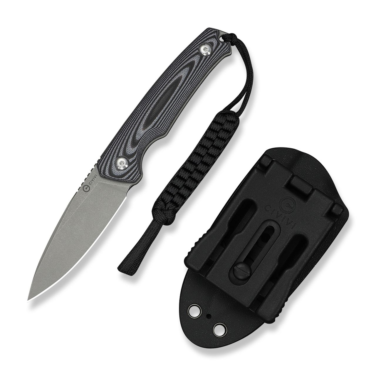 CIVIVI Altus Fixed Gray-Black Layered G-10 Handle Gray Stonewashed 14C28N Blade View 2