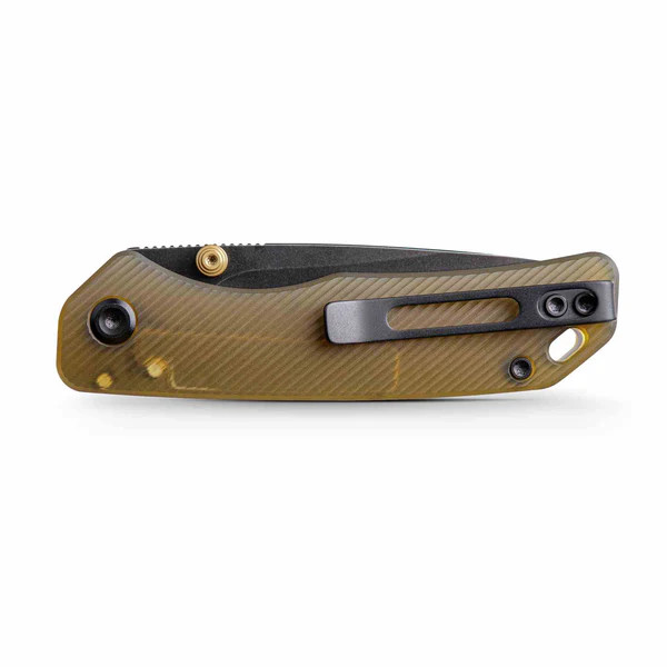 Vosteed Marten Folding Knife 154CM Black Stonewash Blade Amber PEI Handle View 3