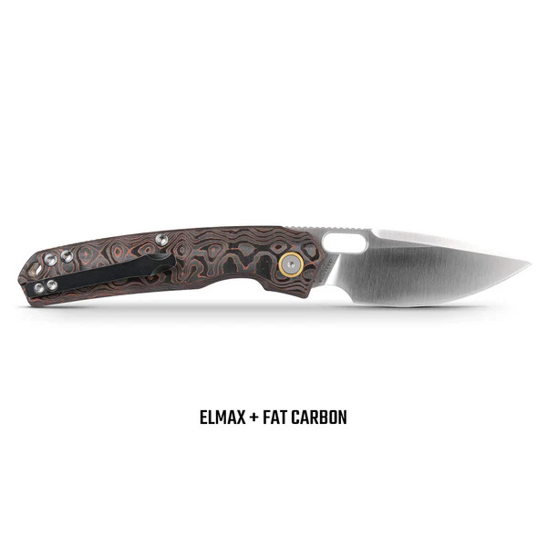 Vosteed Psyop Folding Knife Elmax Satin Blade Uni-Copper Fat Carbon Handle View 2