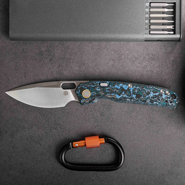 Vosteed Psyop Folding Knife Elmax Satin Blade Arctic Storm Fat Carbon Handle View 1