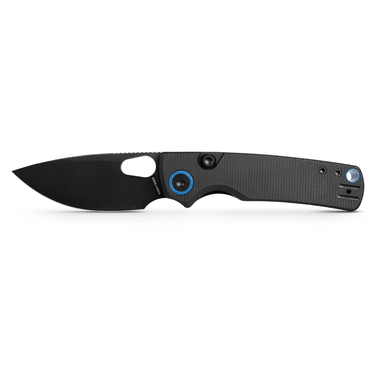Vosteed Porcupine Thumb Hole Folder 14C28N Black SW Blade Black Micarta Handle View 1