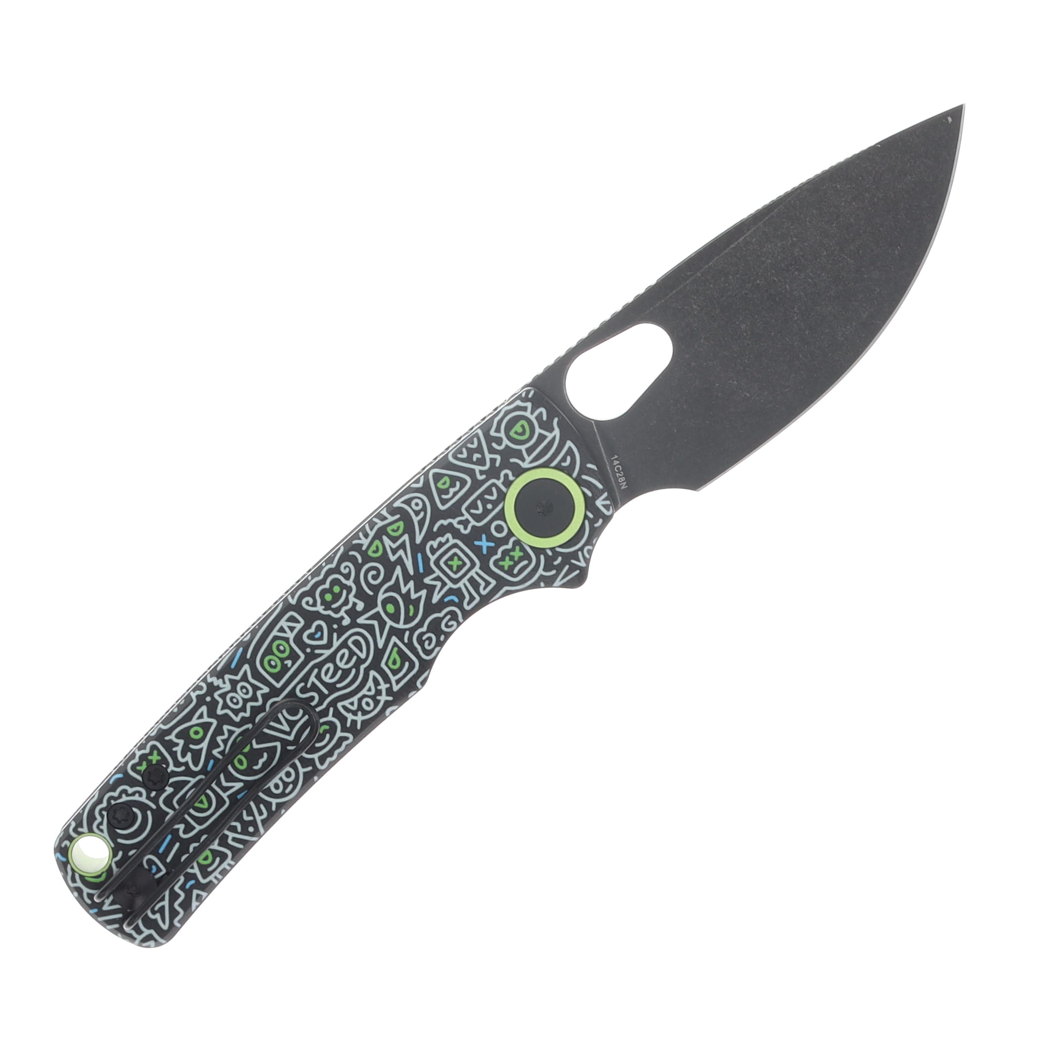 Vosteed Porcupine Thumb Hole Folder14C28N Black SW Blade Black Doodle G10 Handle A2619 View 2