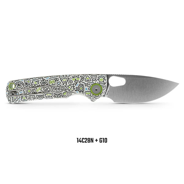 Vosteed Porcupine Thumb Hole Folder 14C28N Satin Blade White Doodle G10 Handle A2620 View 3