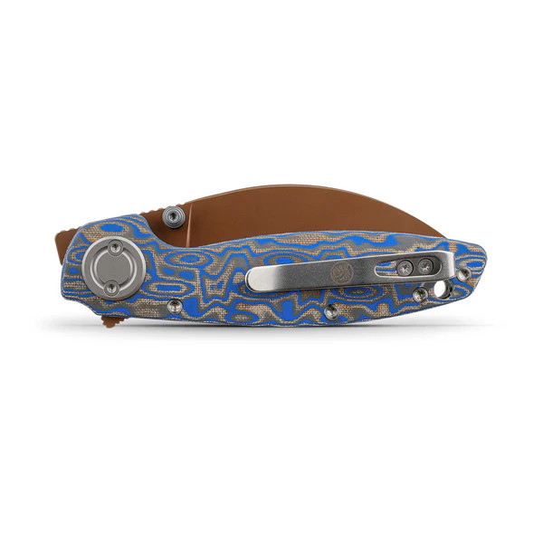 Vosteed Shilin Cutter® Folding Knife 154CM Copper Dune Blade Blue Ocean Micarta Handle A2811 View 2