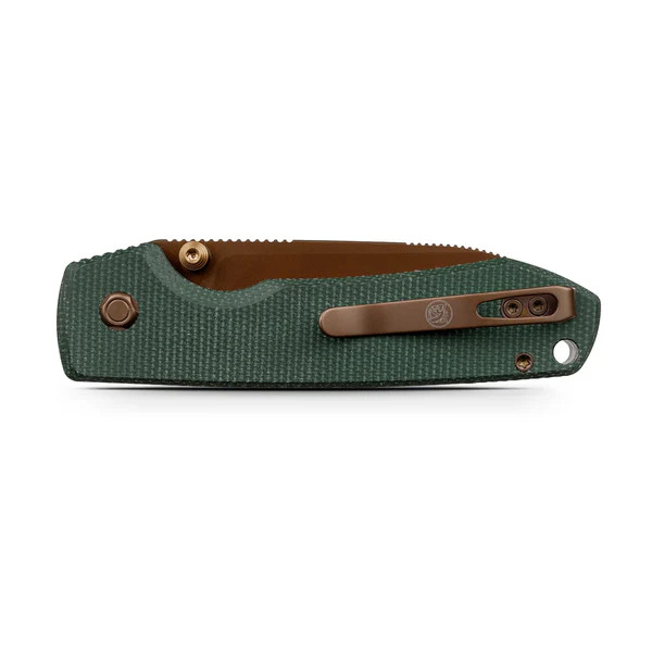 Vosteed Raccoon Top Liner Lock Folder 14C28N Copper Dune Blade Green Micarta Handle A2907 View 2
