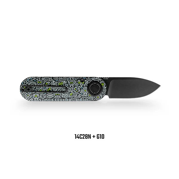 Vosteed Corgi V Folding Knife 14C28N Black Stonewash Blade Doodle Monster G10 Handle A3726 View 3