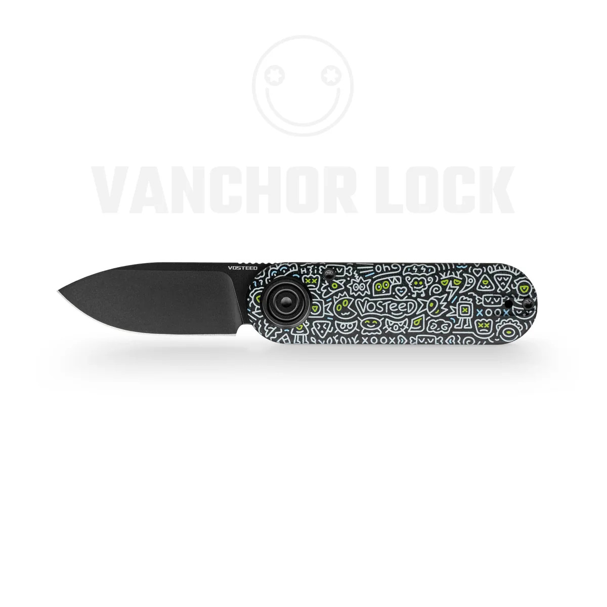 Vosteed Corgi V Folding Knife 14C28N Black Stonewash Blade Doodle Monster G10 Handle A3726 View 1