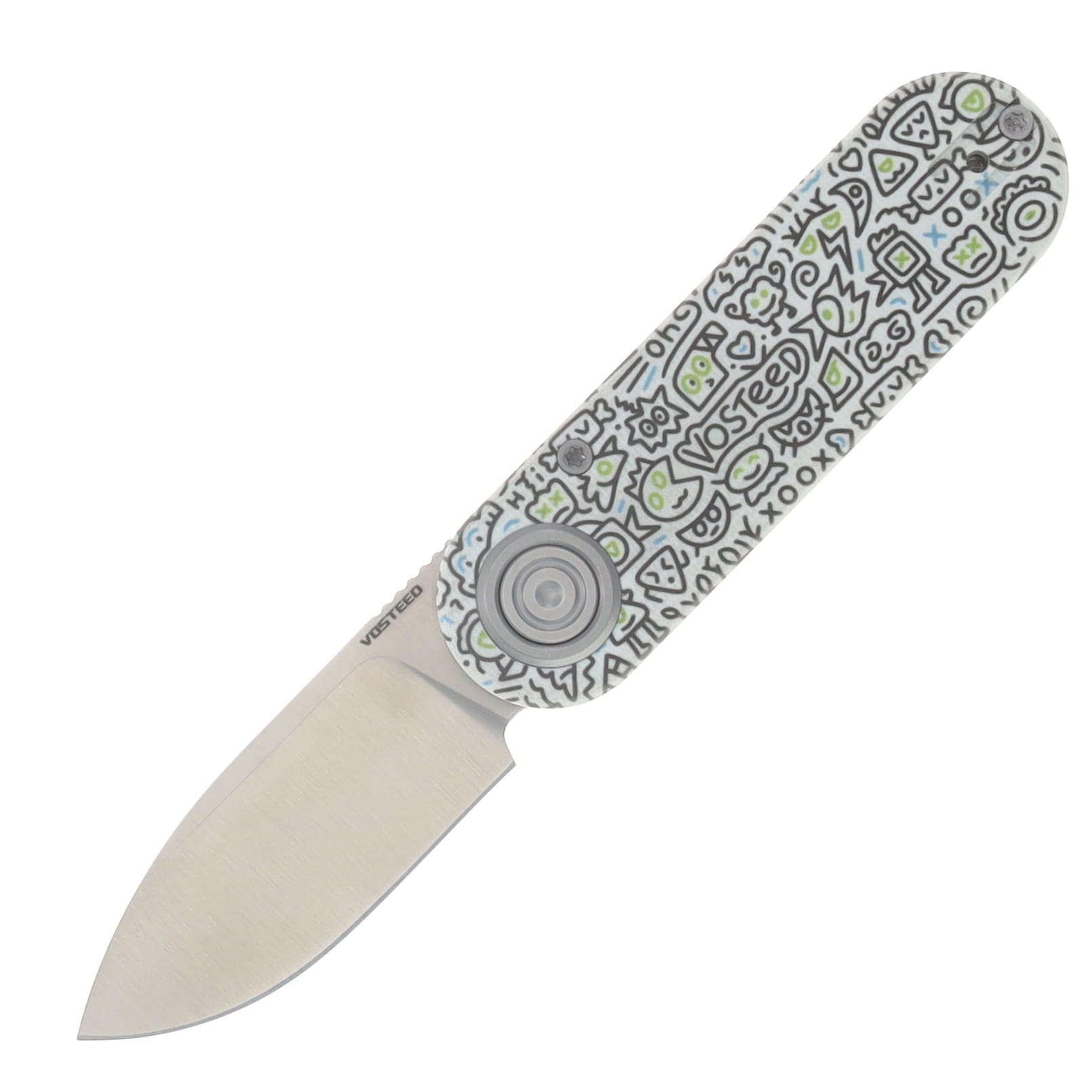 Vosteed Corgi V Folding Knife 14C28N Satin Blade Doodle Monster