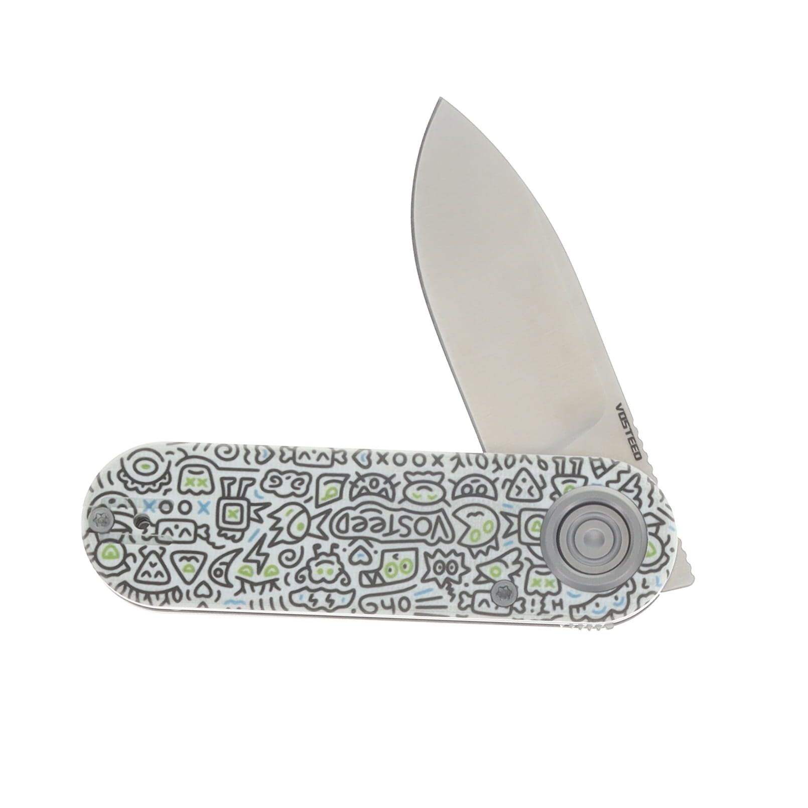 Vosteed Corgi V Folding Knife 14C28N Satin Blade Doodle Monster G10 Handle A3727 View 3