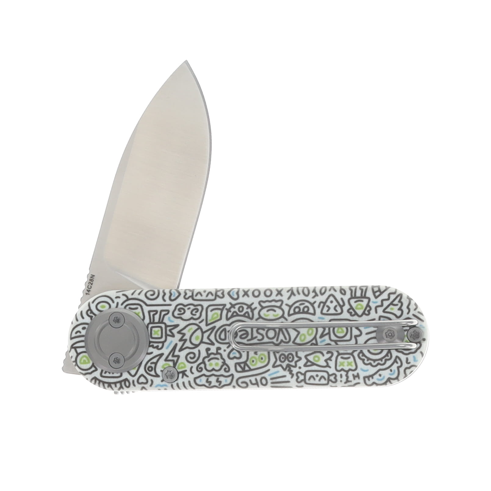 Vosteed Corgi V Folding Knife 14C28N Satin Blade Doodle Monster G10 Handle A3727 View 4