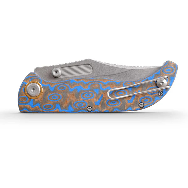 Vosteed Naga Folding Knife S35VN Stonewash Blade Blue Ocean Micarta Handle A3903 View 2