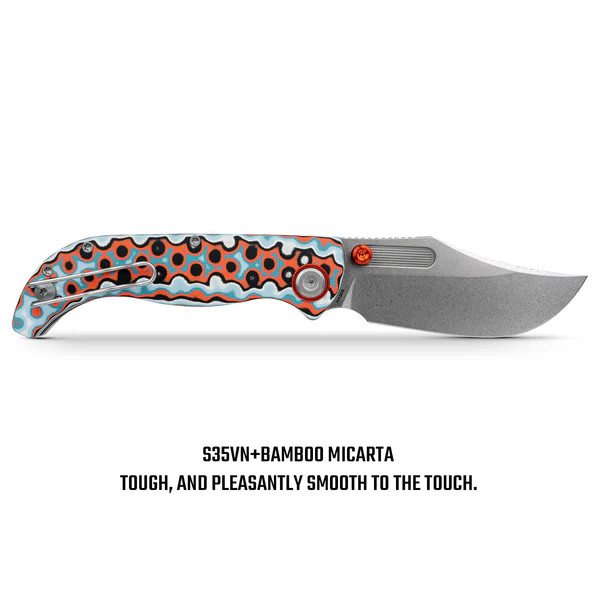 Vosteed Naga Folding Knife S35VN Stonewash Blade Coral Orbit Bamboo Micarta Handle A3907 View 3